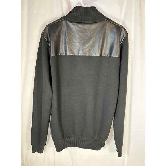 Red Ape sweater Mens Sz L Black Pullover 1/4 Zip striped Long Sleeve vinyl back - Picture 5 of 5